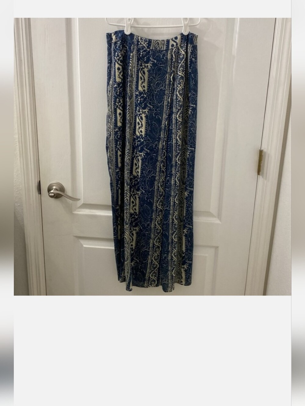 Blue Printed Maxi Skirt with Front Slits - Picture 2 of 3